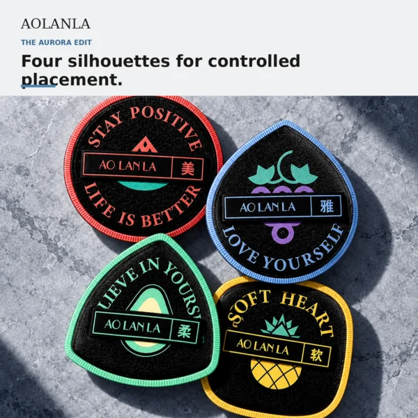 Four Aurora XL makeup puff silhouettes for controlled placement