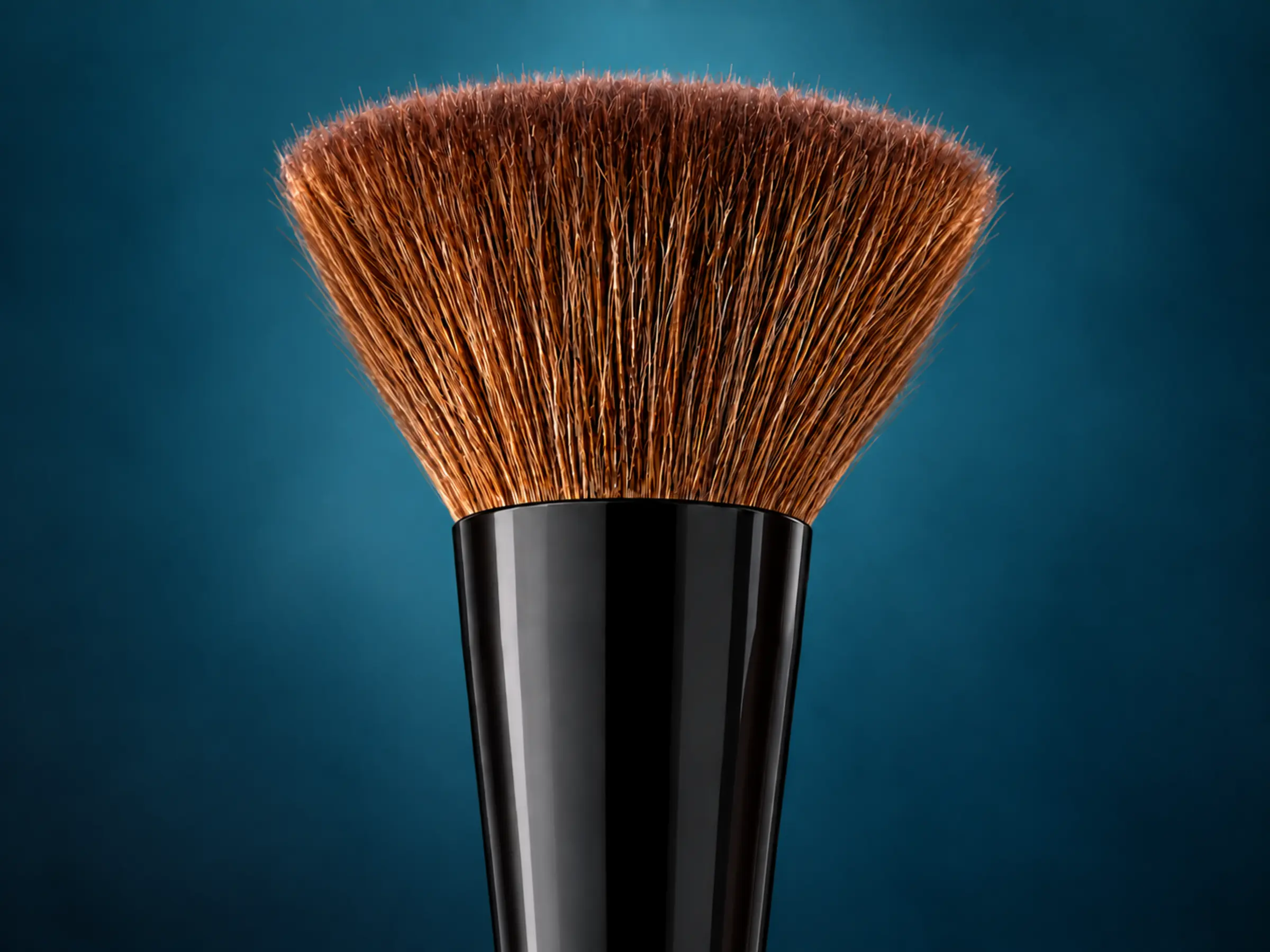 Macro view of brown natural fibres meeting the extended glossy black ferrule