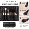 Care and storage guide on a white background: store, clean and roll the brush set safely