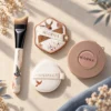 AOLANLA Flower and Bird fishtail foundation brush and two precision puffs arranged with their storage case