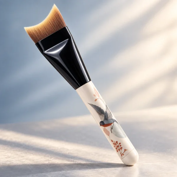 AOLANLA fishtail foundation brush showing its distinctive concave working edge