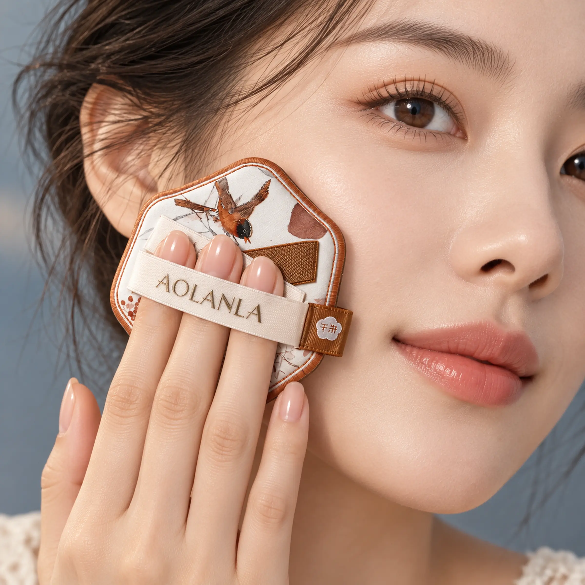 AOLANLA precision puff pressed against the cheek for controlled base application