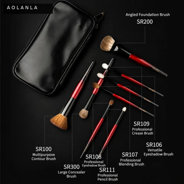 AOLANLA Red Night Makeup Brush Sets – Natural Hair Brushes with Pouch