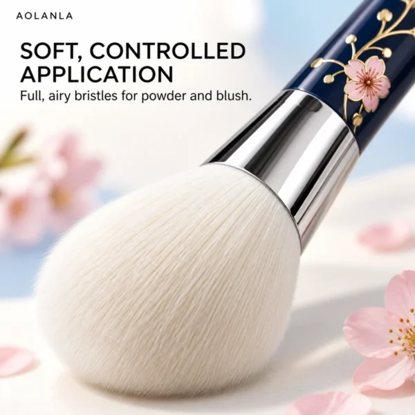 AOLANLA Sakura Makeup Brush & Puff Set – 2 Animal Hair Blush & Powder Brushes, 2 Dual-Use Makeup Puffs with Storage Case