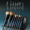 AOLANLA 8-Piece Blue-Dyed Makeup Brush Set with Animal Hair Blush, Powder, Setting, Contour & Eyeshadow Brushes and Brush Bag