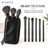 AOLANLA  Grey Squirrel Hair 9-Piece Makeup Brush Set with Brush Bag