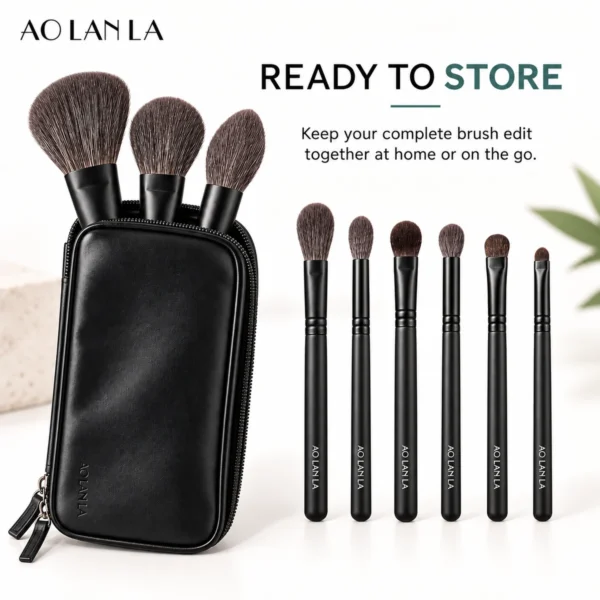 AOLANLA  Grey Squirrel Hair 9-Piece Makeup Brush Set with Brush Bag