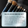 AOLANLA 8-Piece Blue-Dyed Makeup Brush Set with Animal Hair Blush, Powder, Setting, Contour & Eyeshadow Brushes and Brush Bag