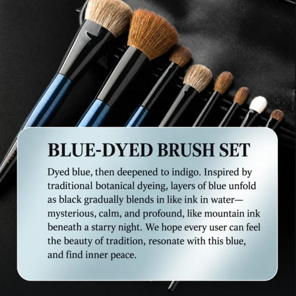 AOLANLA 8-Piece Blue-Dyed Makeup Brush Set with Animal Hair Blush, Powder, Setting, Contour & Eyeshadow Brushes and Brush Bag