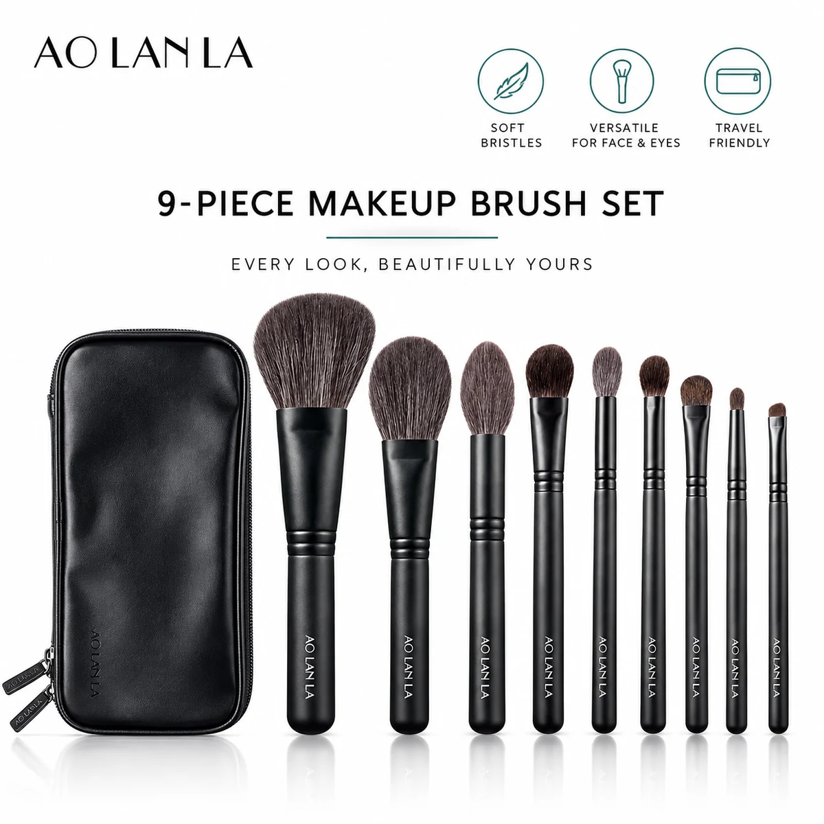 AOLANLA 9-Piece Set + Pouch on a pure white background