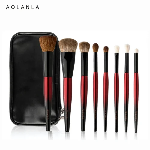AOLANLA Red Night Makeup Brush Sets – Natural Hair Brushes with Pouch