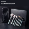 Peacock Blue eight-piece brush set with pouch and presentation box