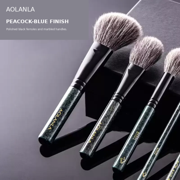 Peacock-blue marbled handles with polished black ferrules