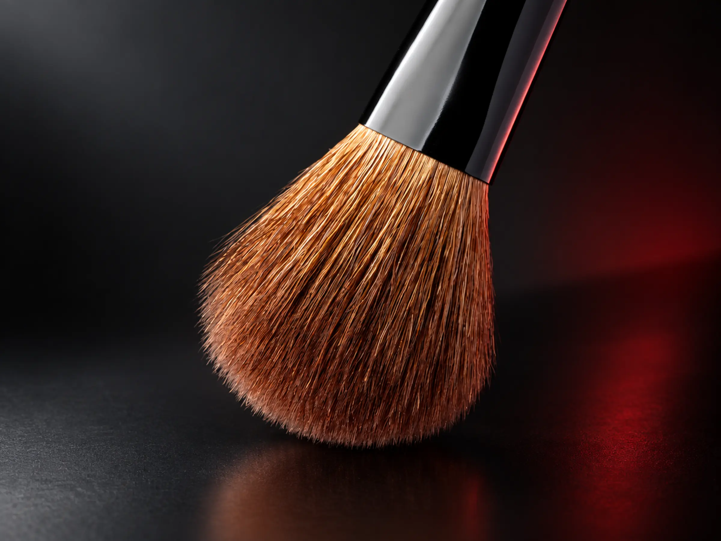 Macro view of the Red Night natural fibres meeting the glossy black ferrule