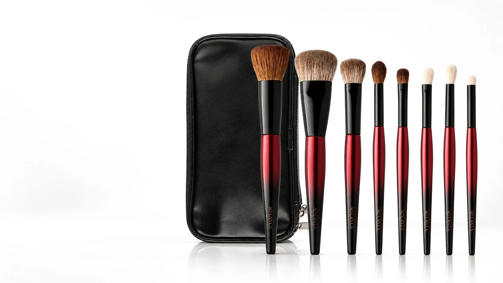 AOLANLA Red Night 8-Piece Makeup Brush Set with black travel case