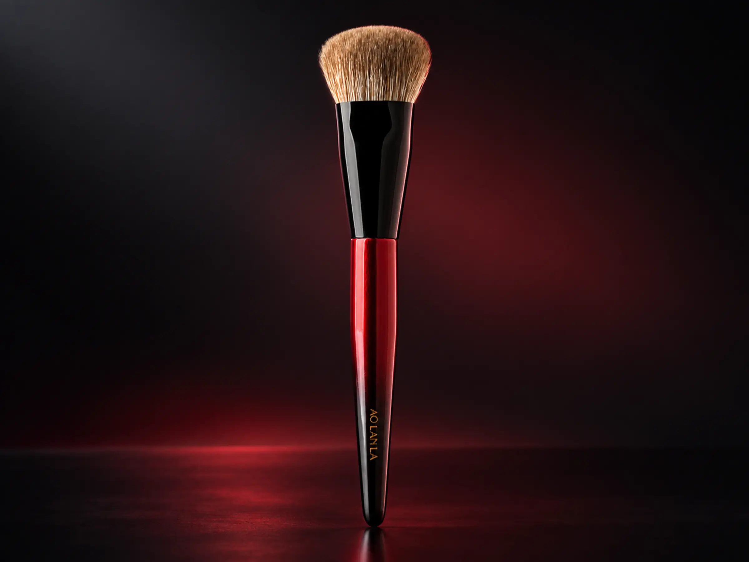 Complete AOLANLA Red Night brush showing the natural-hair head, long black ferrule and red-to-black handle