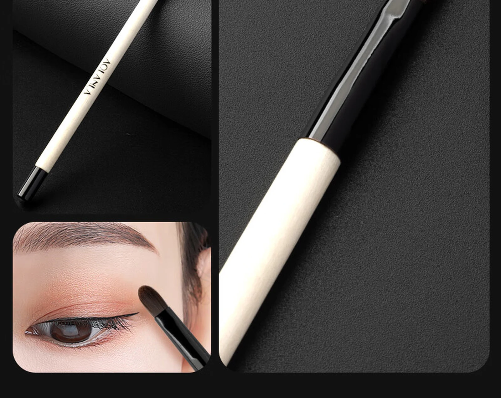 Detail concealer brush shown with an under-eye application close-up