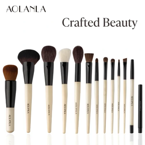 AOLANLA thirteen piece classic brush set on a white background with soft reflection