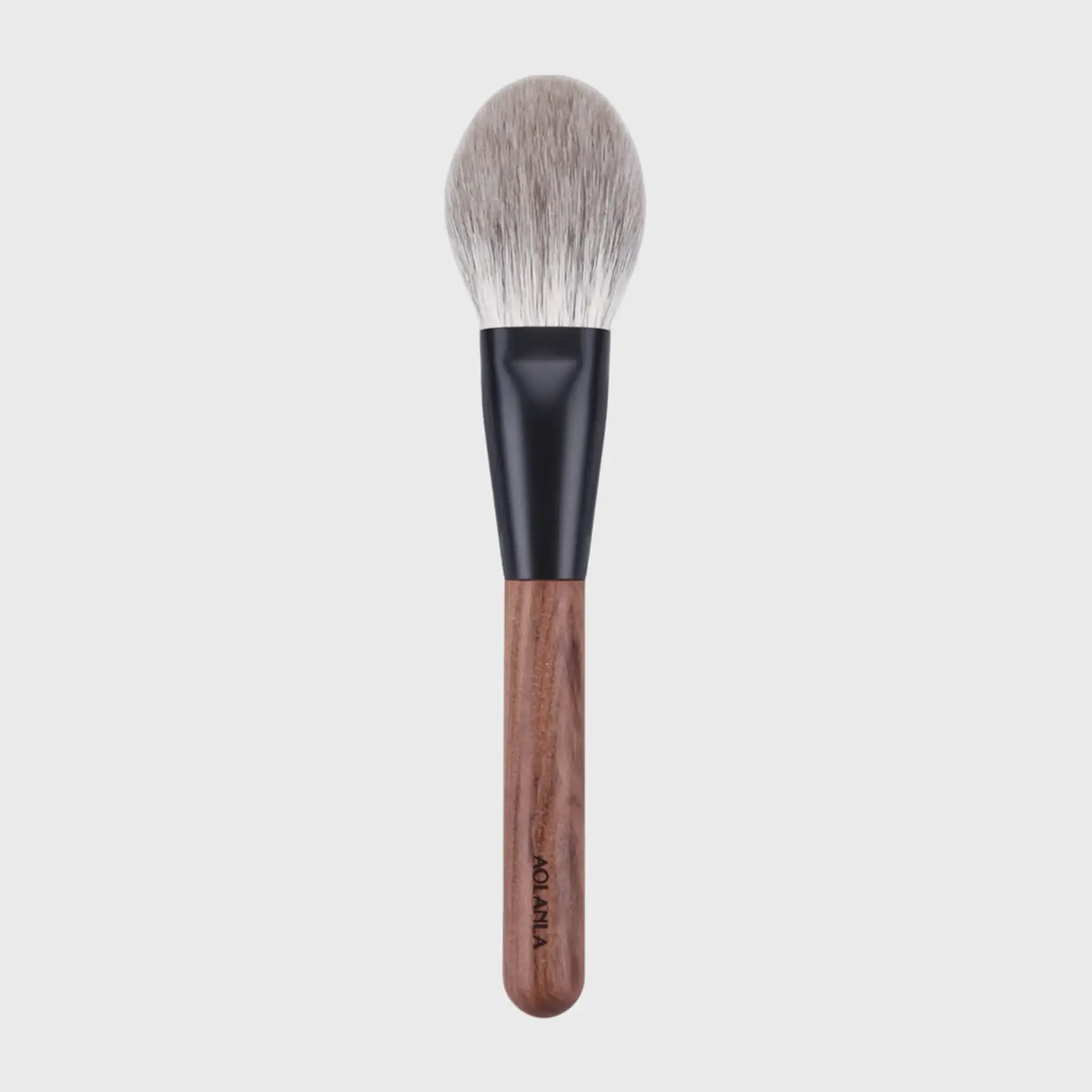 AOLANLA Snow Fox oversized powder brush with grey-white natural-hair head, black ferrule and warm wood handle
