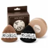 AOLANLA hazelnut and black triangle makeup puff duo with one storage case and retail box