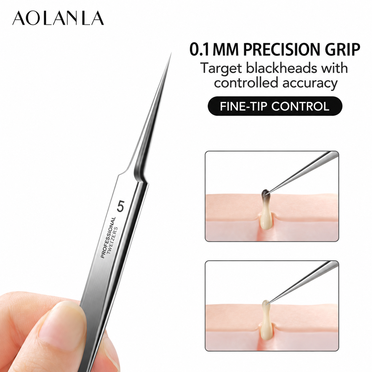 AOLANLA No. 5 Precision Blackhead Tweezer Set