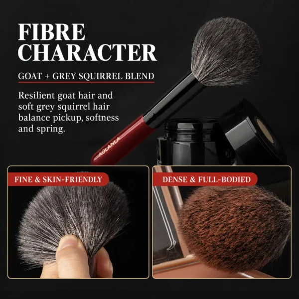 Vermilion Noir brush with black ferrule showing goat and grey squirrel fibre character
