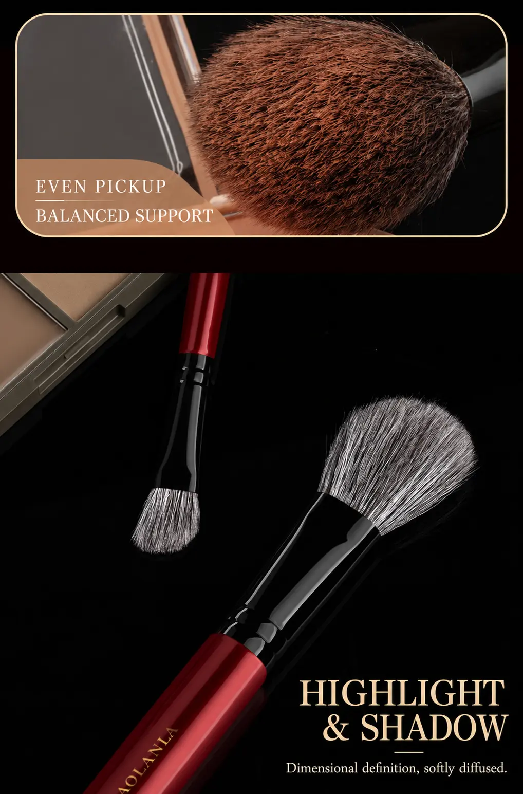 Vermilion Noir brushes with glossy black ferrules for highlight shadow and dimensional definition