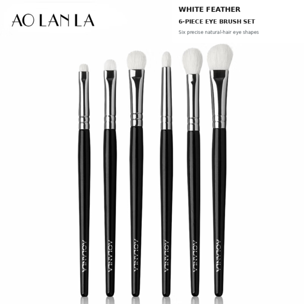 AOLANLA White Feather 6-Piece Eye Brush Set AOLANLA White Feather six-piece natural-hair eye brush set on a white background